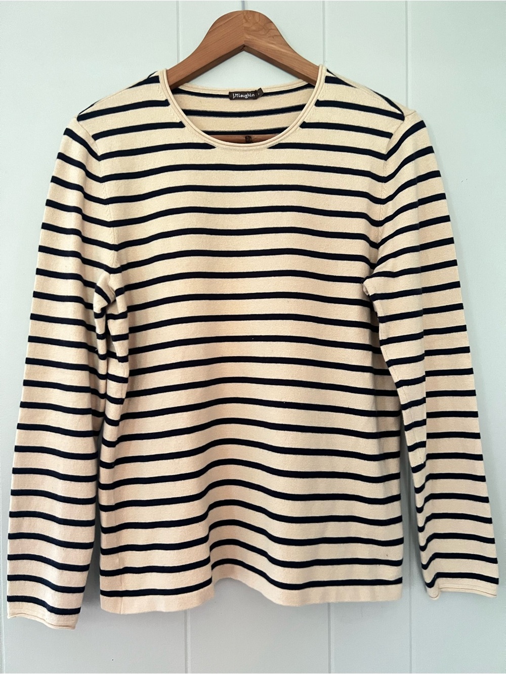 J. McLaughlin Striped Knit Lightweight Sweater Contemporary Preppy Coastal L